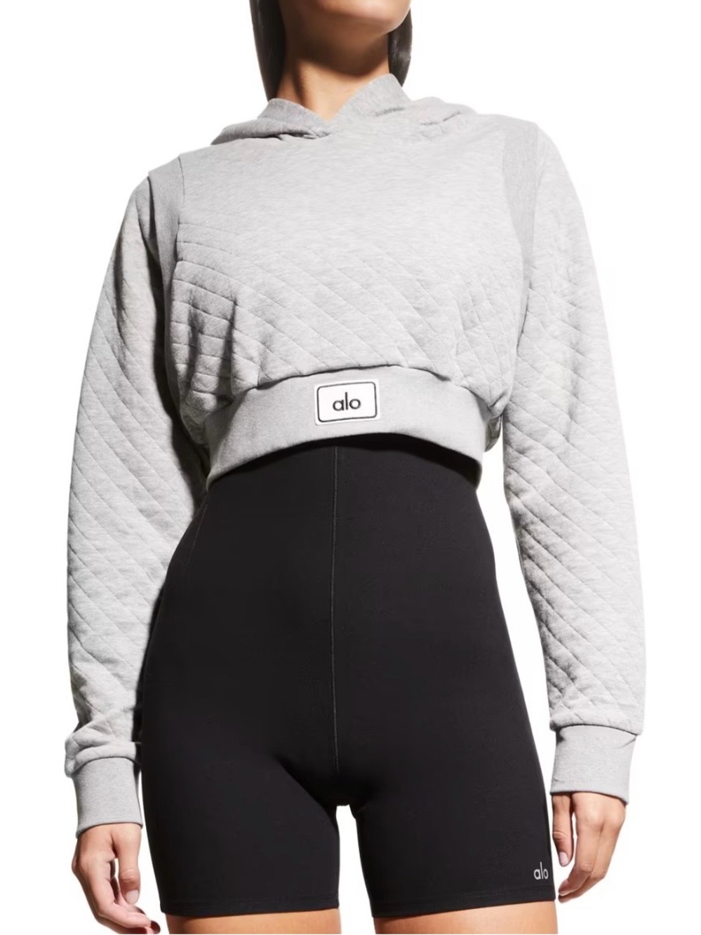 ALO YOGA Quilted Arena Cropped Hoodie In
Athletic Grey XS